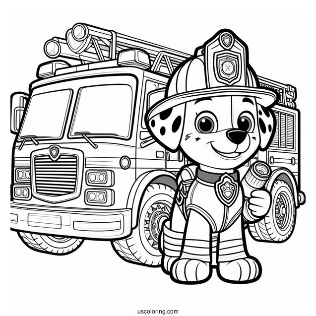 Marshall With Fire Truck Coloring Page