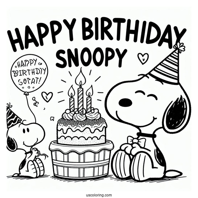 Happy Birthday Themed Snoopy To Color