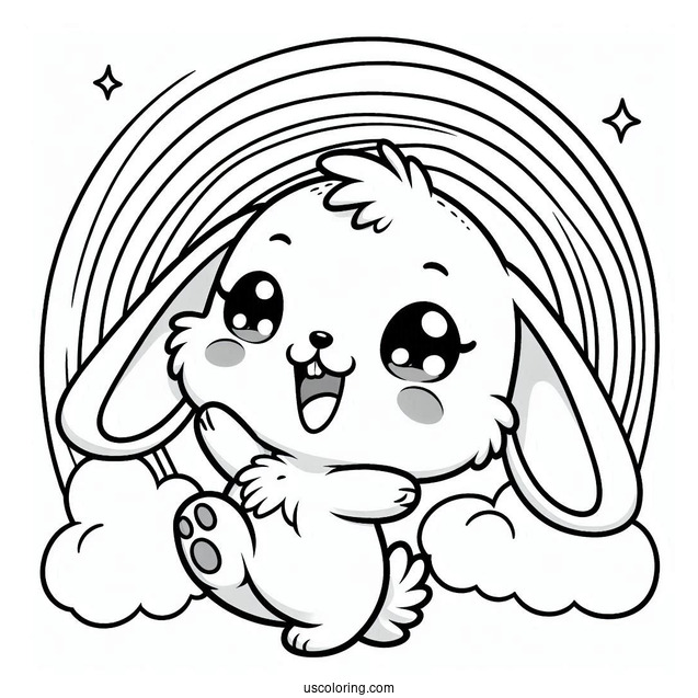 Super Cute Baby Rabbit With Big Teeth And Rainbow