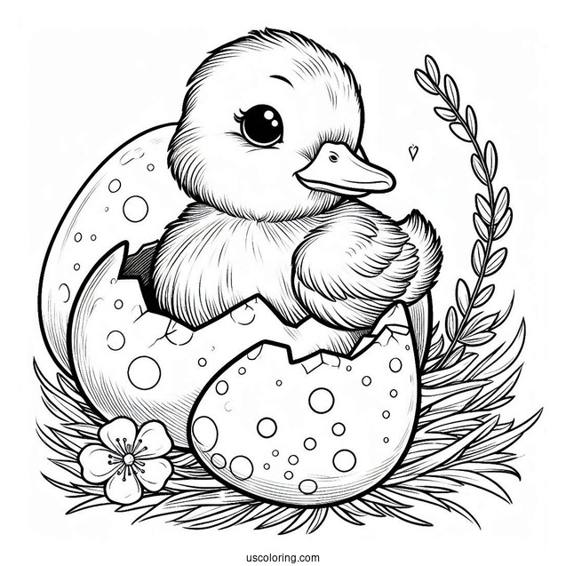 Duckling Hatching From Easter Egg