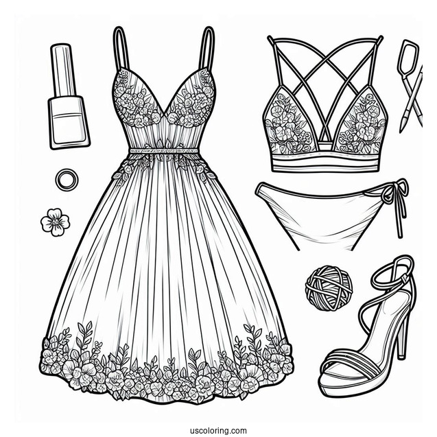Dress Coloring Page Of Strappy Ball Down With Plunging Neckline