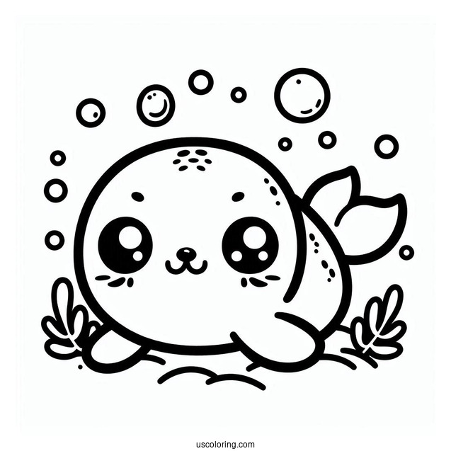 Chibi Cartoon Seal Coloring Page Underwater