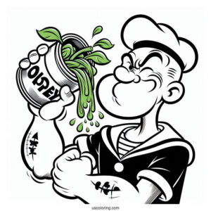 Popeye Coloring Page Squeezing Spinach Out Of Can