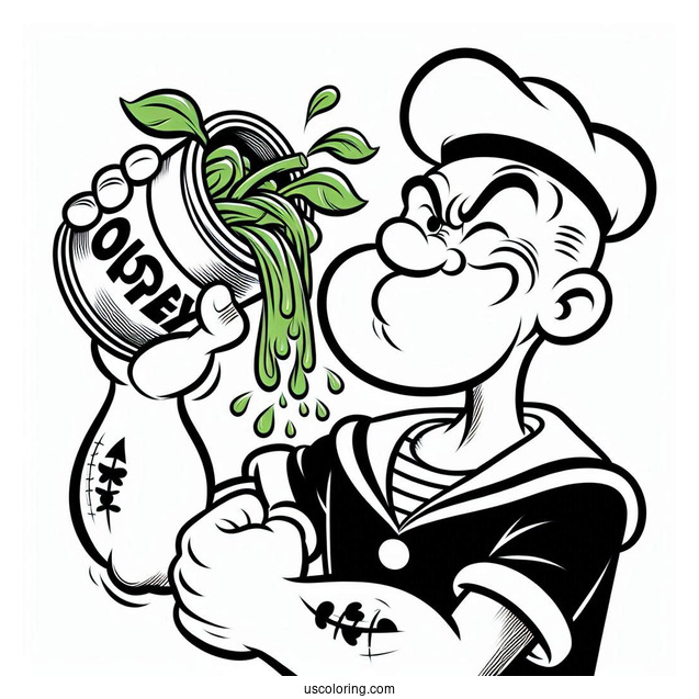 Popeye Coloring Page Squeezing Spinach Out Of Can