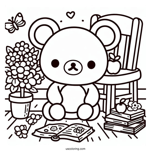Rilakkuma Coloring Page Of Easy Chairoikoguma Sitting On The Floor Outline Coloring Page For Preschoolers