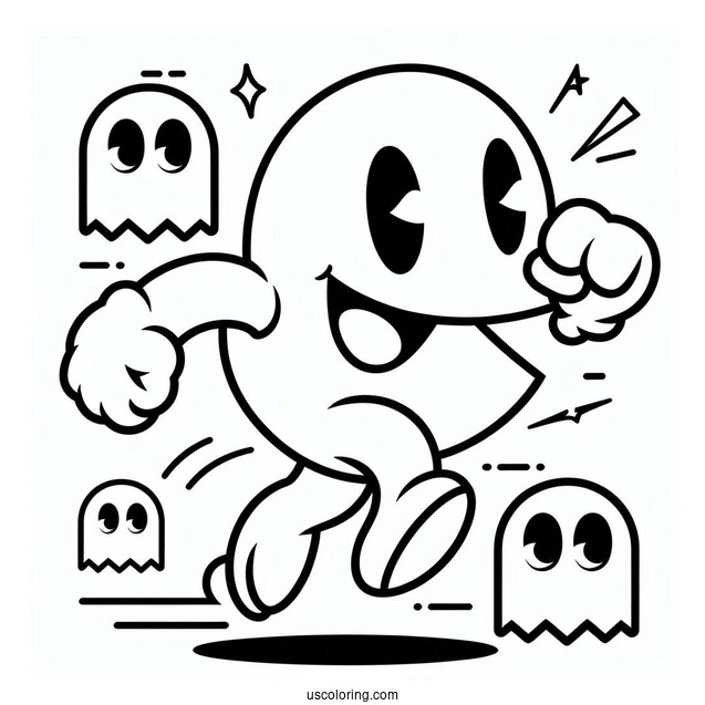 Iconic Pac-Man Coloring Page And Ghosts Outline For Preschoolers