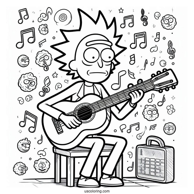 Rick And Morty Playing Music Coloring Page
