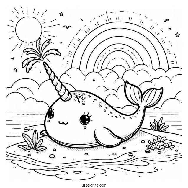 Stitch And A Narwhal Coloring Page Lounging At The Beach