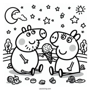 Peppa Pig And George Eating Ice Cream To Color