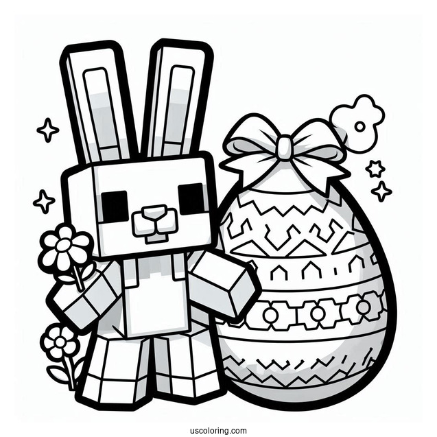 Block Bunny with Minecraft Easter Egg Coloring Page