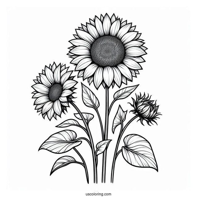 Tall Standing Sunflowers Coloring Sheet