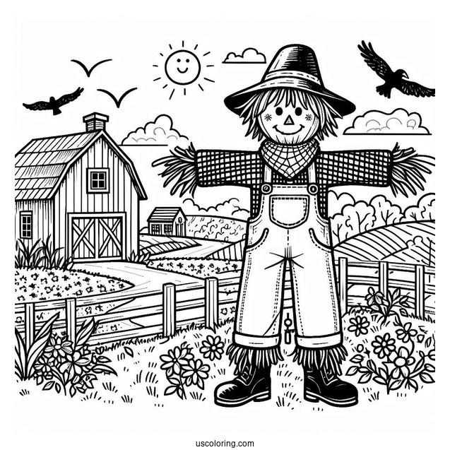 Farm Scarecrow To Color