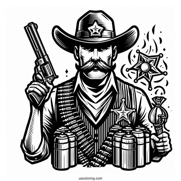 Cowboy Coloring Page Sheriff Photograph, Dynamite, Badge, And Gun