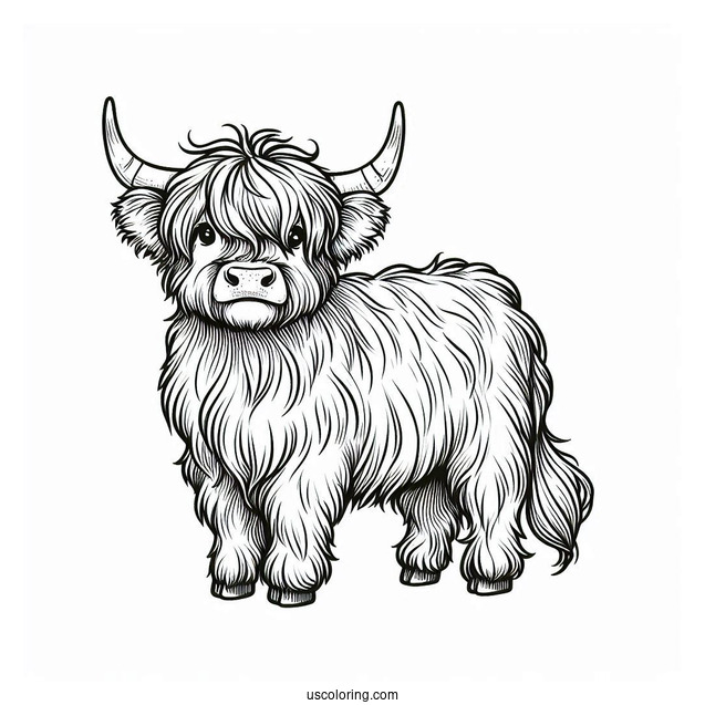 Fluffy Highland Cow Coloring Sheet For Kids