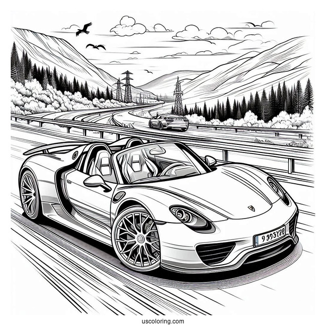 Porsche Coloring Page 918 Spyder On The Road