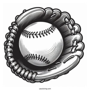 Classic Baseball Coloring Page Of Mitt with Ball