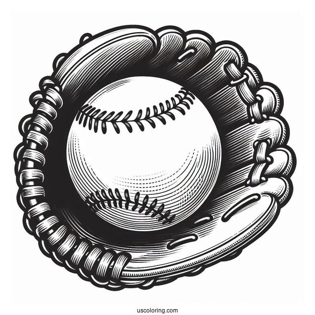 Classic Baseball Coloring Page Of Mitt with Ball