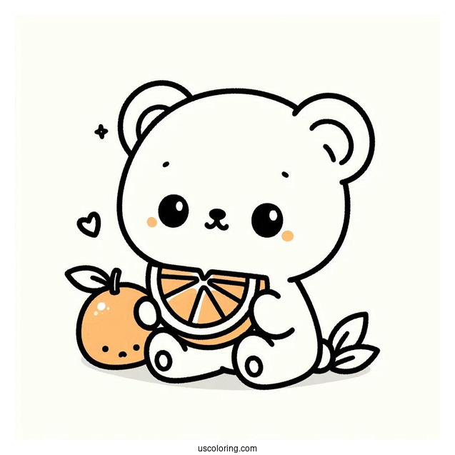 Cute Coloring Page Cartoon Bear Eating Orange Slice