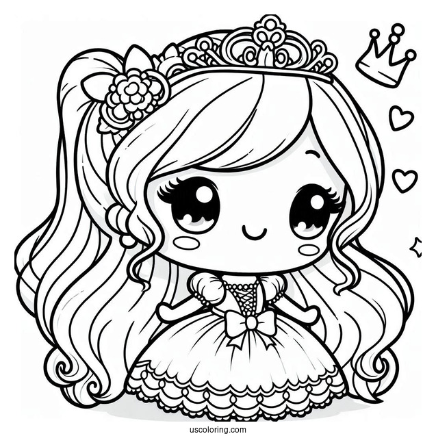 Kawaii Little Princess Coloring Page For Preschoolers