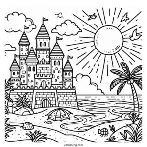 Summer Coloring Page Of Sand Castle For Kids