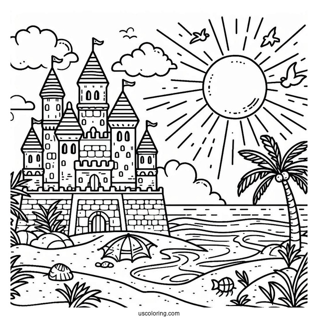 Summer Coloring Page Of Sand Castle For Kids