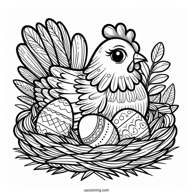 Chicken Nesting On Eggs Coloring Page