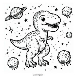Easy To Color T-Rex Dinosaur With Astroids