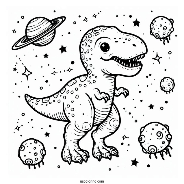 Easy To Color T-Rex Dinosaur With Astroids