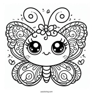Smiling Cartoon Butterfly Coloring Page With Curly Antennae For Kids