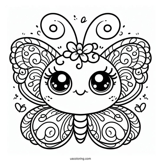 Smiling Cartoon Butterfly Coloring Page With Curly Antennae For Kids
