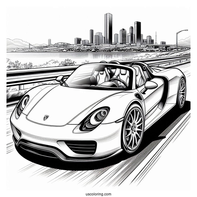 Porsche Coloring Page 918 Spyder On The Road