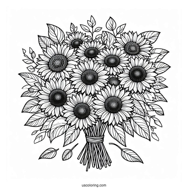 Bouquet Of Sunflowers Coloring In