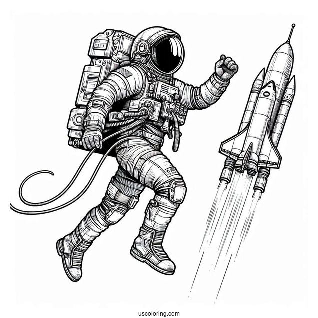 Astronaut Doing Space Walk With Rocket To Color