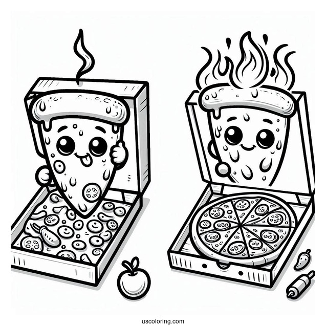 Easy Drawing Of a Pizza And Box To Color