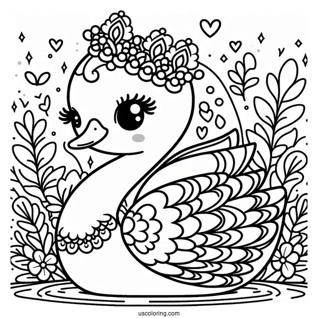 Kawaii Swan Coloring Page Princess