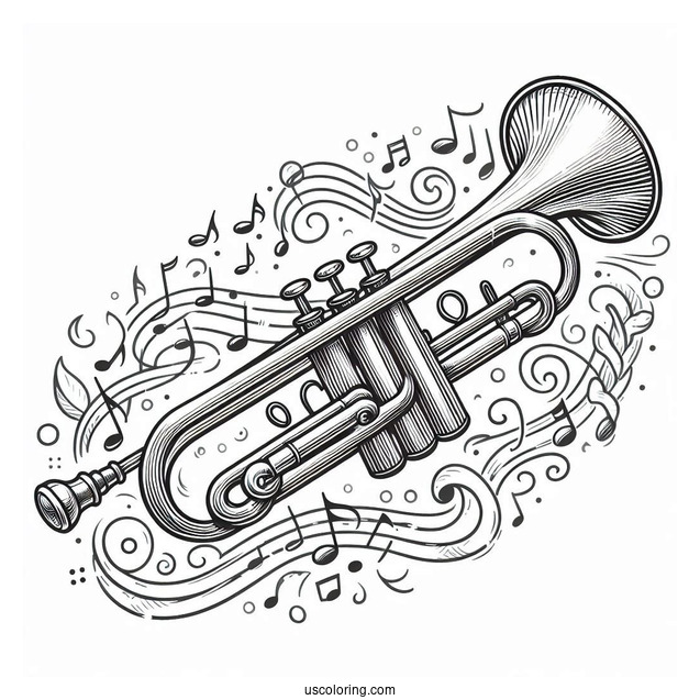Music Coloring Page Of Realistic Trumpet