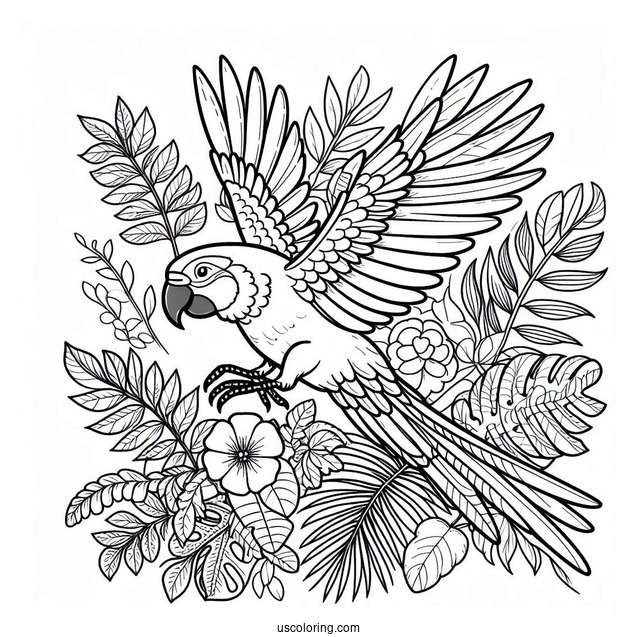 Tropical Parrot Flying In Jungle