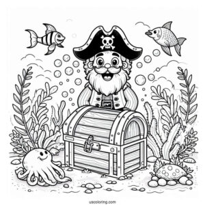 Pirate Coloring Page Treasure Chest Underwater