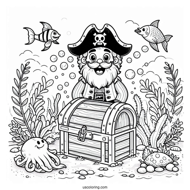 Pirate Coloring Page Treasure Chest Underwater