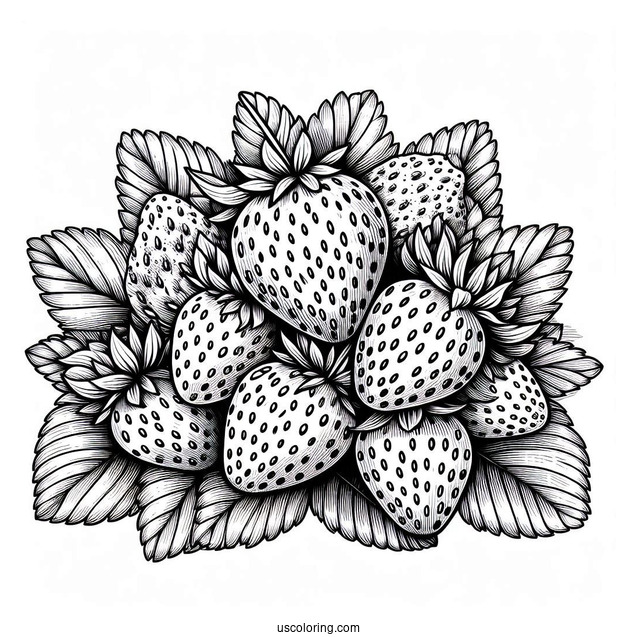 Bunch Of Strawberries Detailed Coloring