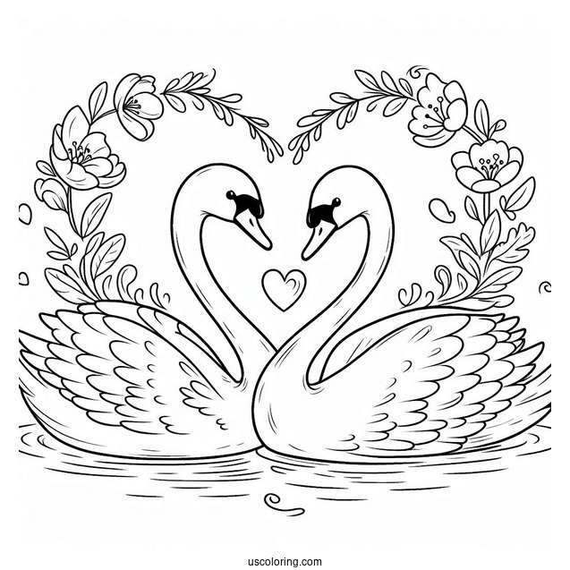 Swan Coloring Page Forming Heart Shape With Their Necks