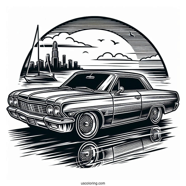 Side View Of Lowrider Coloring Page At The Beach