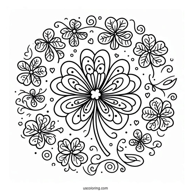 St. Patrick's Day Coloring Page Of Simple Clover Mandala