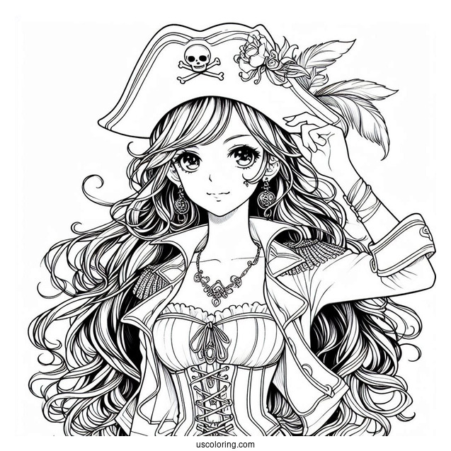 Pretty Female Pirate Coloring Page