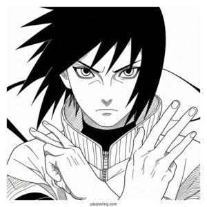 Uchiha Sasuke Coloring Page Using Chidori In Battle