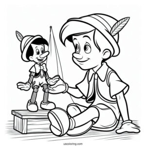 Figaro Playing With Puppet Pinocchio Coloring Page In Workshop