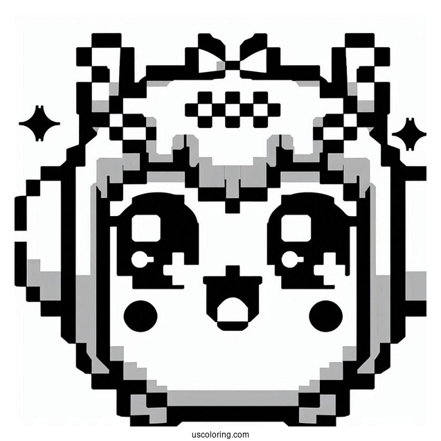Pixelized Tamagotchi Coloring Page Featuring Tomomi For Kids