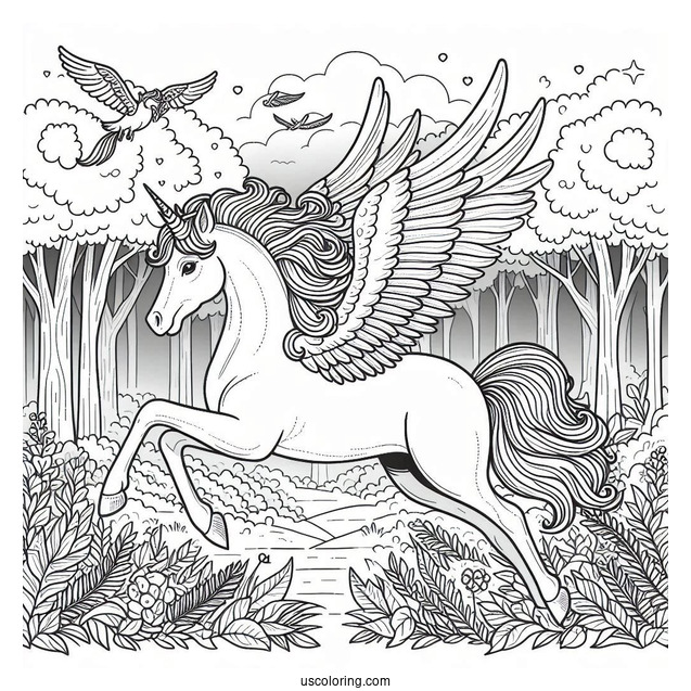 Pegasus Coloring Page Trotting In The Forest