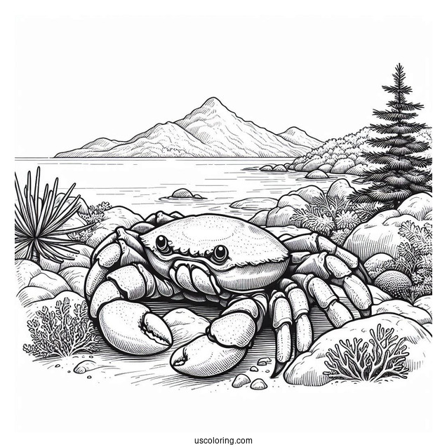 Realistic Christmas Island Red Crab Coloring Page Crawling Over Rocks