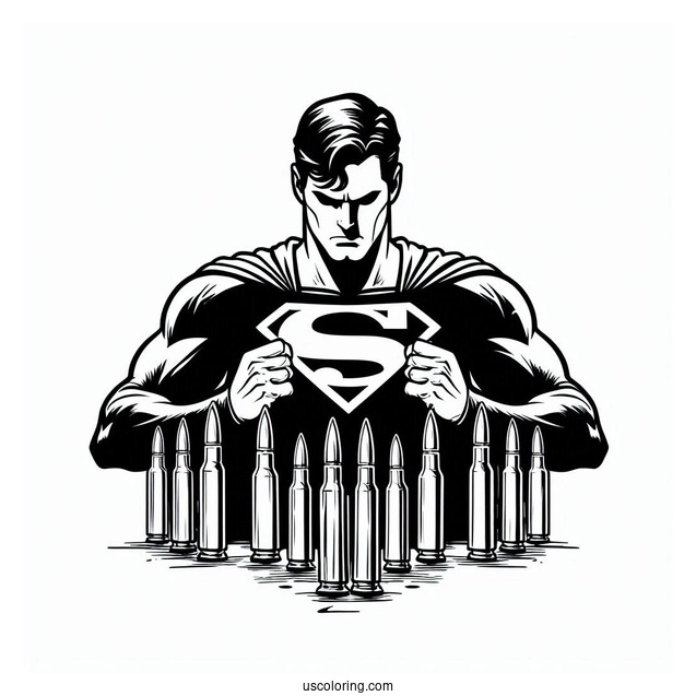 Superman Reflecting Bullets Coloring Page